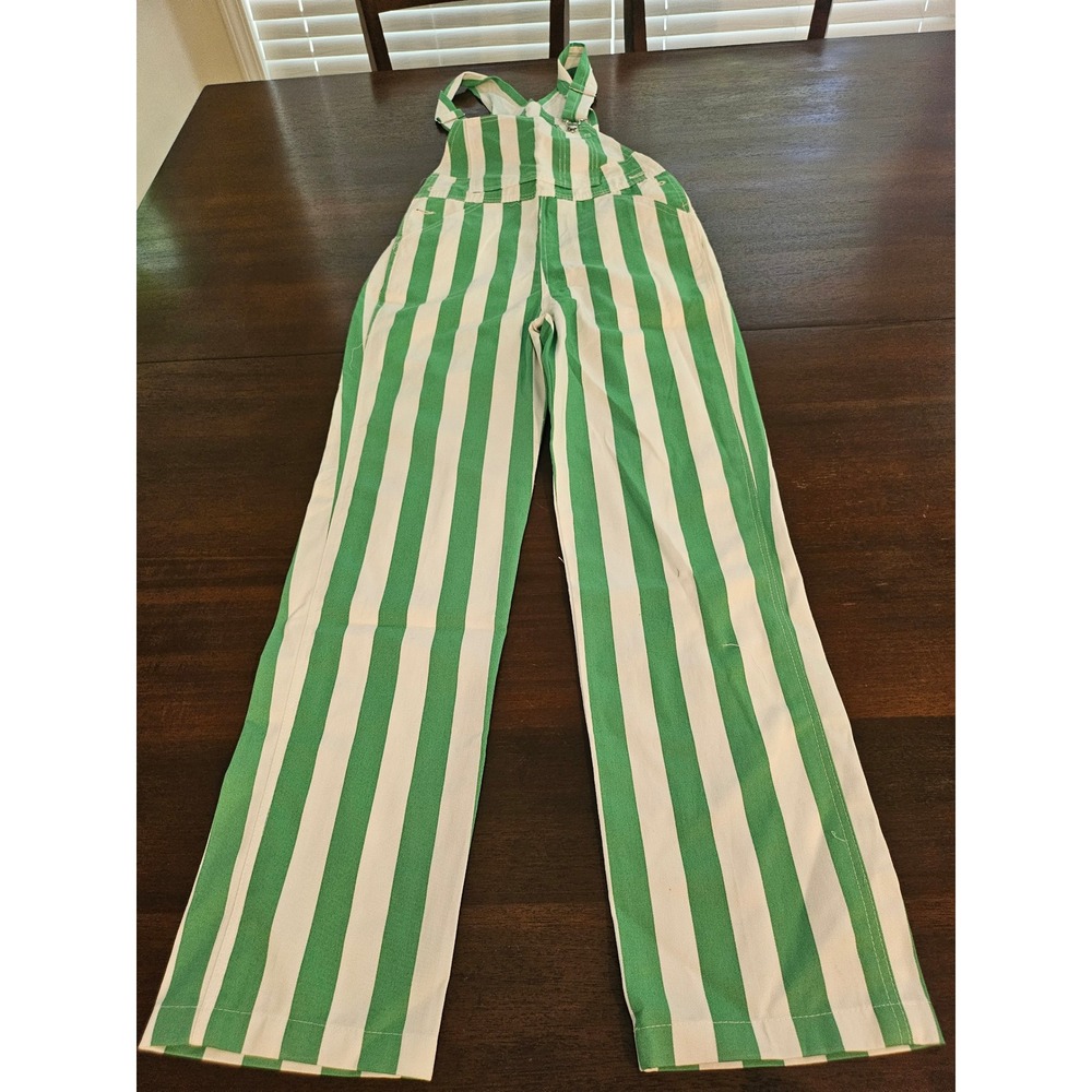 Game Bibs Overalls Adult XS Green White Striped Game Day Fan Gear Bibs